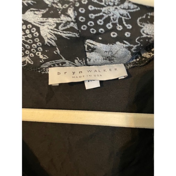 Bryn Walker Womens XS Oversize Cowl Neck Tunic Top Black Silver Floral Abstract - Picture 3 of 7